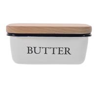 BRIGHTFUFU Boîte de Conservation du Beurre Frais en Émail avec Couvercle en Bois, Petite Boîte de Rangement Anti-poussière et Insectes Cuisine et Hôtels