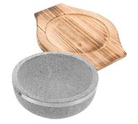 BRIGHTFUFU Bol en Pierre Coréenne 800ml avec Base en Bois, sans Revêtement, Résistant à Haute Température, pour Bibimbap Cuisine Coréenne la Maison