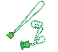 BRIGHTFUFU Collier de Perles Perles en Plastique et Non-tissé, Saint-patrick, Collier Saint-patrick Vert, Pendentifs Chope et Chapeau, pour Femmes et Filles, Fêtes Costumées