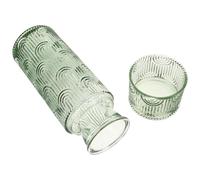 BRIGHTFUFU Embossed Glass Nightstand Water Carafe Set With Tumbler Bedside Decorative Juice Pitcher For Cold Beverages