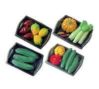 BRIGHTFUFU Ensemble de 4 Paniers Miniatures en Résine, Modèles de Légumes Décoratifs pour Maison de Poupée, Ornement Miniature Réaliste, Accessoire de Mini Potager, Style Aléatoire