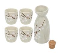 BRIGHTFUFU Ensemble de Saké Japonerie en Céramique Bleue 1 Cruche 4 Petits Verres Décor Floral pour Maison et Fête, Service à Boisson Traditionnel, Kit de Dégustation Saké Japonerie