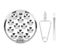 BRIGHTFUFU Ensemble pour Escargots 3 Pièces en Acier Inoxydable Antirouille Plateau à Rainures, Pince et Fourchette, Ustensiles Cuisine Compatibles Lave-vaisselle pour Fruits de Mer