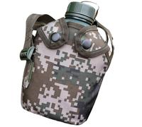 BRIGHTFUFU Gourde en Alliage D'aluminium 1l Camouflage, Bouteille d'eau Légère et Résistante pour Randonnée, Camping, Survie en Plein Air, Cantine Pochette de Transport
