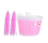 BRIGHTFUFU Lot de 2 Paniers Tissés Rose et 4 Rubans Décoratifs pour Guidon de Vélo Garçon et Filles, Accessoires Vélo Festifs pour Décoration Extérieure, Ornements Légers et Colorés