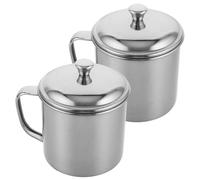 BRIGHTFUFU Lot de 2 Tasses à Café en Acier Inoxydable avec Anse et Couvercle Diamètre 9 CM Tasse Isotherme pour Cuisson de Poires pour Pâtisserie Camping et Randonnée Nettoyage Facile