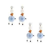 BRIGHTFUFU Porte-clés Décoratif Girafe en Pu Bleu Boule de Poils, Lot de 4 Pièces, Style Créatif et Mode, pour Clés de Voiture ou Pendentif Paquet