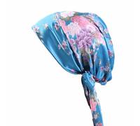 BrightGlow Chapeau de nuit en satin de soie, avec sangles réglables, pour la nuit, pour le sommeil, pour les femmes, Bleu marine, Taille Unique