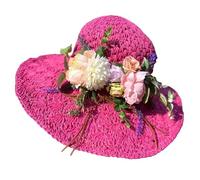 BrightGlow Chapeau de paille à large bord pour femme - Chapeau de soleil d'été souple pliable - Anti-UV - Chapeau de plage - Chapeau de fête - Chapeau de paille élégant, rouge (rose), taille unique