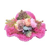 BrightGlow Chapeau de paille à large bord pour femme - Chapeau de soleil d'été souple pliable - Anti-UV - Chapeau de plage - Chapeau de fête - Chapeau de paille élégant, Rose (Peony), taille unique