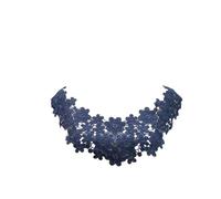 BrightGlow Col en Dentelle Brodé Appliqué Fleur avec Patchs Amovibles - Insert Élégant pour Encolure Femmes - Couture Bleu Marine Taille Unique