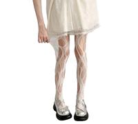 BrightGlow Collants résille sexy pour femme - Collants déchirés - Punk - Bas résille - Motif floral - Collants élastiques - Taille haute - Filet de pêche - Bas en maille filet de pêche, Blanc., taille