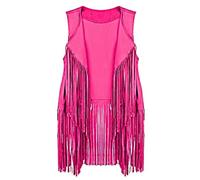 BrightGlow Gilet à Franges Hippie Sans Manches - Veste Longue Années 70 Avec Pompons pour Femme - Costume Vintage Taille S