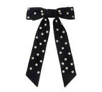 BrightGlow Grand nœud à cheveux avec long nœud élégant - Barrette à cheveux en velours avec strass - Nœud papillon en velours luxueux - Pour filles et femmes - Noir - 1 pièce