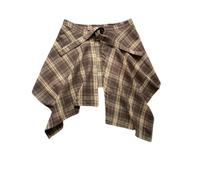 BrightGlow Jupe plaid élastique rétro pour femme - Unisexe - Confortable - Jupe portefeuille à carreaux - Chemise artistique - Jupe courte avec motif à carreaux - Extension de chemise, Carreaux marron