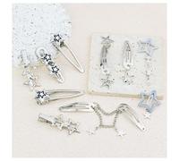 BrightGlow Lot de 10 barrettes à cheveux Y2K argentées - 8 formes - En métal - Accessoires pour cheveux avec pendentif étoile goutte d'eau - Barrette à cheveux rétro pour femme et fille - Argenté