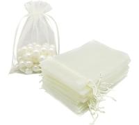BrightGlow Lot de 50 sachets en organza à remplir avec cordon de serrage - Pour baptême, anniversaire, fête - #4 - Crème - 15 x 20 cm