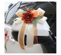 BrightGlow Lot de 6 nœuds pour rétroviseur de voiture - Simulation fleur - Décoration de voiture de mariage - Nœuds de chaise faits à la main - Pour décoration de mariage - Orange
