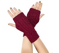 BrightGlow Mitaines d'hiver pour femme - Mitaines d'hiver tricotées chaudes - Mitaines antidérapantes - Mitaines d'hiver courtes - Mitaines unisexes, bordeaux, taille unique