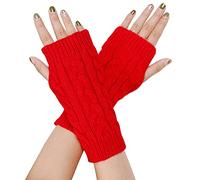 BrightGlow Mitaines d'hiver pour femme - Mitaines d'hiver tricotées chaudes - Mitaines antidérapantes - Mitaines d'hiver courtes - Mitaines unisexes, rouge, taille unique