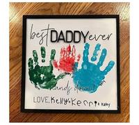 BrightGlow Personalisiertes DIY-Handabdruck-Holzschild Handbemalter Dekorativer Rahmen Handabdruck Zeichen DIY Handabdruck Holzrahmen Plaque Vatertag Zeichen Geschenk für Papa Daddy