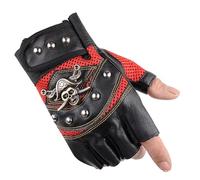 BrightGlow Punk Mitaines sans doigts avec rivets pour homme en cuir avec squelette Mitaines de cyclisme en cuir synthétique Style steampunk gothique, rouge, taille unique