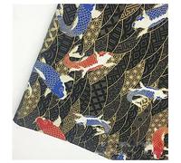 BrightGlow Tissu en coton de style japonais 200 x 150 cm - Vendu au mètre - Multicolore - Imprimé - Avec éventail de fleurs - Grue volante - Tissu en coton - Tissu de matelassage - Carpe