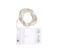 Brightium Guirlande lumineuse LED 5 m avec piles 3AA, matériau PVC et cuivre, lumière blanche chaude, idéale pour décorer des événements et créer des ambiances chaleureuses.