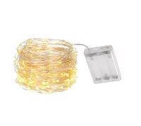Brightium Guirlande lumineuse LED en fil de cuivre, batterie 3AA, blanc chaud, 15 m, idéale pour décorer les espaces intérieurs et extérieurs.