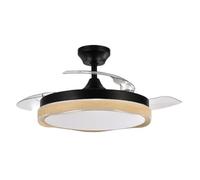 Brightium Ventilateur DC Blondi en noir et bois, avec 3 pales de 107 cm et flux de 7200 lumens, 6 vitesses et lumières en 3000 K, 4500 K et 6000 K, télécommande, minuterie et mémoire incluses.