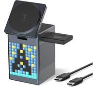 Brightlink Chargeur Induction 3 En 1 Compatible Iphone, Apple Watch Et Airpods - Station De Charge Magsafe Avec Enceinte Bluetooth, Horloge Réveil Et Animations Pixel - Chargeur Magsafe Pour Apple