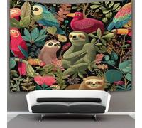 Brightly Coloré Parrots, Sloths And Singes in The Jungle Tapisserie Murale À Suspendre, Dense Feuilles Pour Décoration De Chambre À Coucher,fête D'anniversaire Ou Toile De Fond De Jardin 180cmx230cm