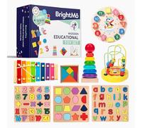 BrightMō Centre d'activités Montessori 8 en 1 en bois - Alphabet, chiffres, puzzles, xylophone et jeux empilables - Ensemble de jouets éducatifs portables pour enfants de 3 ans et plus - Étui de