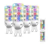 BrightWish 4 pièces Ampoule G9 LED Multicolore Dimmable, Ampoule g9 Connectée 2W, Télécommande IR, 12 Couleurs, Lumière Blanc Chaud 3000K, Ampoule LED G9 pour Salon, Chambre