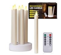 BrightWish Bougies coniques LED Rechargeable Bougie LED Flamme Vacillante 3D avec minuterie, Télécommande et station de charge pour Noël, Mariage, Déco Maison ou Église, Lot de 6