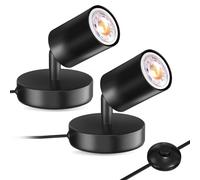 BrightWish Pack de 2 Spots LED Intérieur avec Interrupteur au Pied, 6W Lumière pour Plantes Intérieur, 3000K Blanc Chaud, Prise EU, Projecteur pour Plantes, Tableaux, Œuvres d'Art