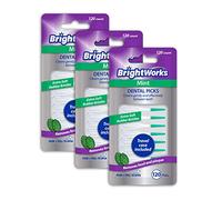 BrightWorks Lot de 3 paquets de 120 cure-dents à la menthe, avec poils en caoutchouc extra doux, nettoie doucement et efficacement entre les dents, étui de voyage inclus