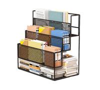 Briginie mobile avec roues, chariot d'organisateur d'espace compacte d'étagères en métal et étagère d'affichage d'angle pour rack de magazine étroit des zones, plancher rangement bure noir 55*21*50cm