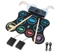 Brigle Batterie électrique 9 pads pour enfants, tapis d'entraînement enroulable avec casque, MIDI, double haut-parleurs stéréo intégrés, baguettes de batterie, pédales, 10 heures de lecture