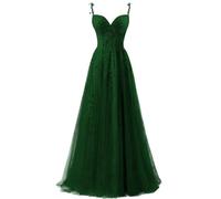 BRIGOW Robe de bal en tulle avec applique en dentelle - Fente sur le côté - Robe de soirée formelle - Grande taille, vert émeraude, 52