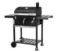 BRIGROS La voglia di fare MasterCook Barbecue à charbon en acier avec roues robustes et stables avec double grille, thermomètre et réglage panier barbecue, barbecue charbon avec étagères latérales