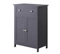 Brigros WeHome Jessica Meuble de Salle de Bain avec étagère réglable Blanche 60 x 35 x 87 cm, Meuble en Bois avec 2 Portes et tiroir supérieur Gris foncé