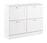 Brigros Wehome Meuble à Chaussures Blanc 4 Portes, Armoire d'entrée ou Salle de Bain, étagère de Rangement en Lengo MDF avec poignées chromées, Porte-Chaussures 105 x 24 x 82 cm