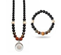 BRIJ HAAT Maha Samriddhi Yog Collier avec bracelet, protection auto-chargée, avec Tulsi Rudraksha Pyrite Oeil de tigre Obsidienne noire Karungali Lava Onyx