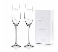 Brilant Essence of Love Flûtes à Champagne Personnalisées - Verre a Champagne, Cadeau de Mariage, Verre Personnalisé avec Noms et Date Gravés, cristal sans plomb, fabriqué en Europe - Set de 2 (210ml)