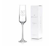 Brilant Poem Flûte à champagne avec gravure - Flûtes à champagne modernes avec motif décoratif et accent en cristal, cadeau pour 50e anniversaire, femme et homme, fait à la main dans l'UE, 1 pièce
