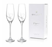 Brilant Romantic Passion Lot de 2 flûtes à champagne avec cristaux Swarovski - Cœurs gravés - Design minimaliste - Flûtes à champagne pour mariage - Lot de 2 verres à champagne pour occasions