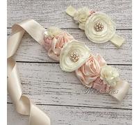 Brillabenny - Luxury - Set de cheveux en satin de soie avec fleurs et strass avec ceinture complète pour baptême communion