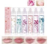 Brillant À Lèvres 6 Paquets D'huile De Gelée De Fleurs Pour Les Lèvres,Hydratant Longue Durée Avec De Vraies Fleurs,Maquillage Brillant Pour Les Lèvres Sèches Et Gercées