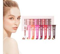 Brillant à lèvres hydratant - Huile de beurre fruitée, gloss nourrissant | Ensemble de 8 brillants à lèvres teintés à la gelée, effet glossy longue durée, soin hydratant pour des lèvres douces et pulp